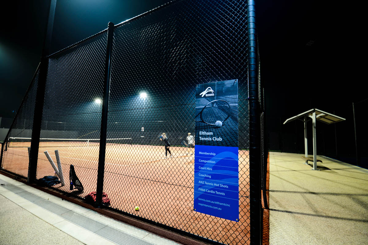 Tennis court under lights